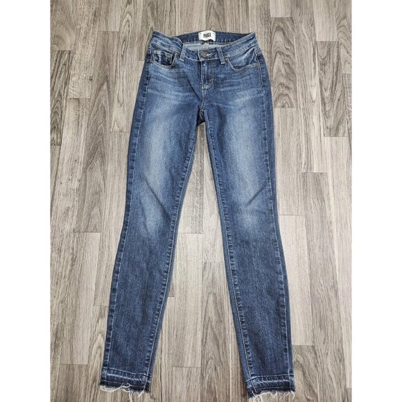 Paige Verdugo Crop Jeans Womens 26 Blue Distressed Raw Hem Skinny Denim Stretch - Picture 1 of 13